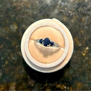! Last Call Sale! 3-stone Natural Sapphire and Diamond Ring in White Gold